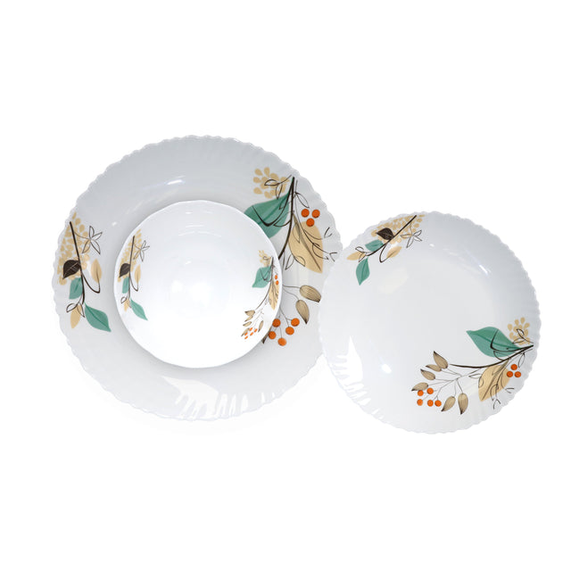 Delcasa 12 Piece Tropical Tranquility Opalware Dinner Set- DC3304/ Includes Dinner and Dessert Plates, and Serving Bowls/ Dishwasher-Safe, Freezer and Microwave Safe/ Chip-Resistant and Food-Grade/ White