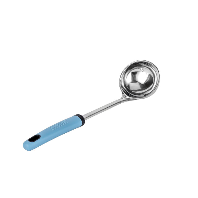 Delcasa Stainless steel Soup Ladle- DC3354/ with PP Hand, Ideal for Serving Soups, Curry, Sauces, Etc./ Deep Spoon with a Comfortable Handle/ Elegant and Lightweight Design, Food-Grade with Wide Bowl/ Silver and Blue