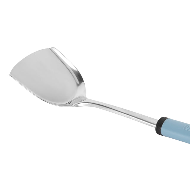 Delcasa Stainless Steel Solid Turner- DC3356/ with PP Handle, Stylish and Long, Perfect for Flipping, Transferring and Tossing/ Elegant and Lightweight Design, Foodgrade Kitchenware/ Silver and Blue