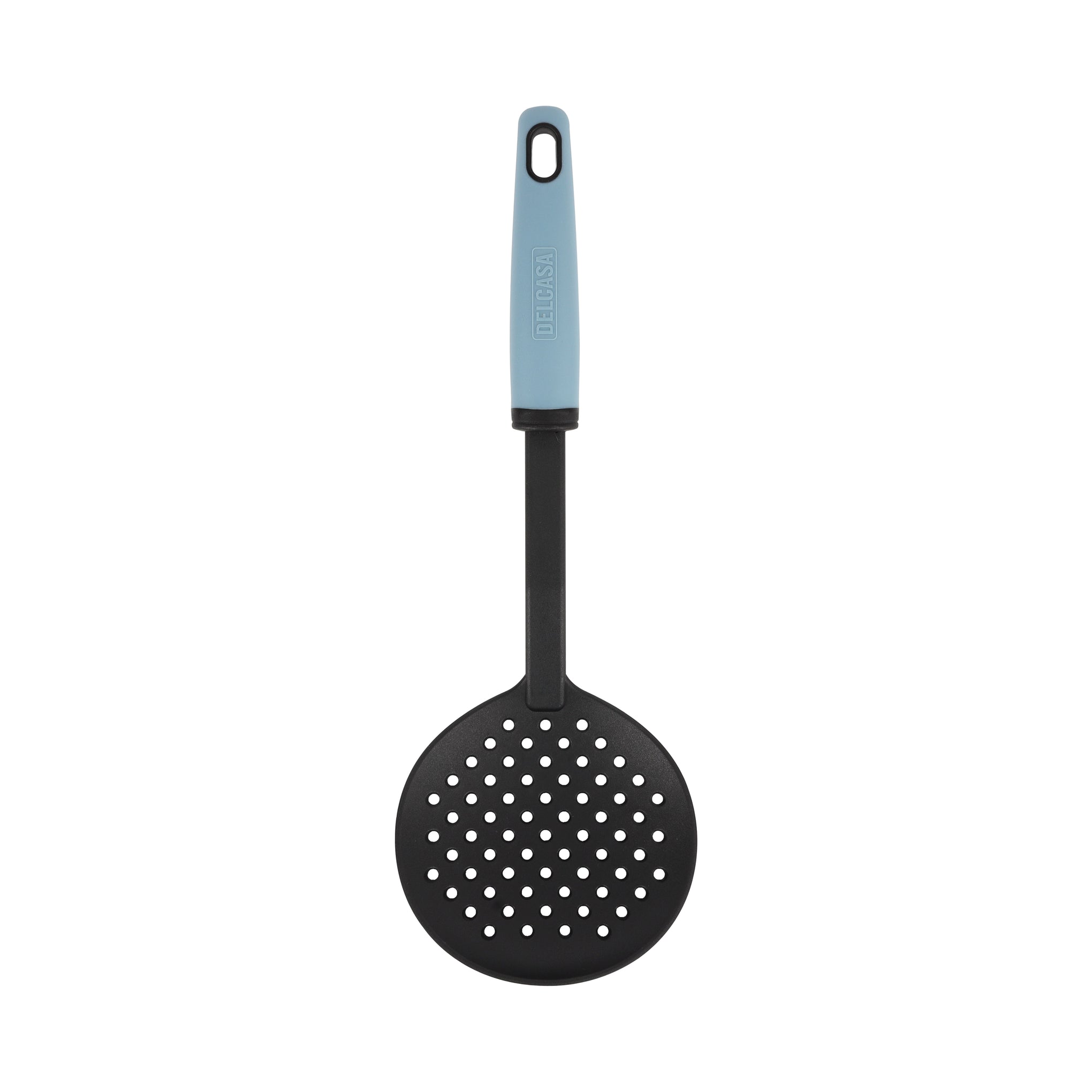 Delcasa Nylon Skimmer- DC3365/ with Stylish Long PP Handle, Ideal for Cooking, Drain and Serving Food/ Food-Grade, Elegant and Lightweight Design/ Black and Blue