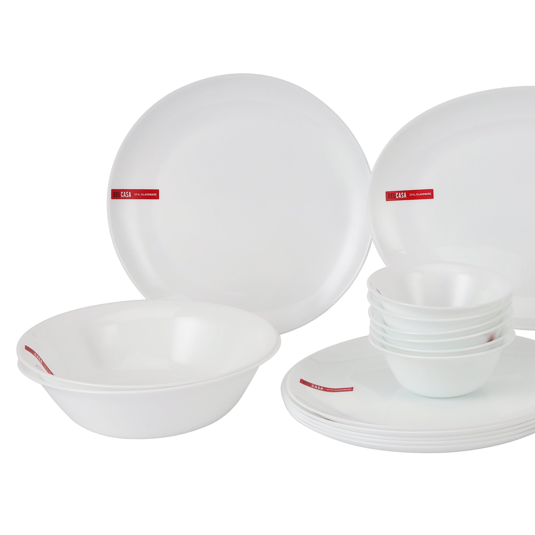 Delcasa 33 Piece Opalware Dinner Set | Includes Oval Plate, Dinner, Flat and Soups Plates, Shallow Bowls and Soup Spoons/ Dishwasher-Safe, Freezer and Microwave Safe/ Chip-Resistant and Food-Grade/ White