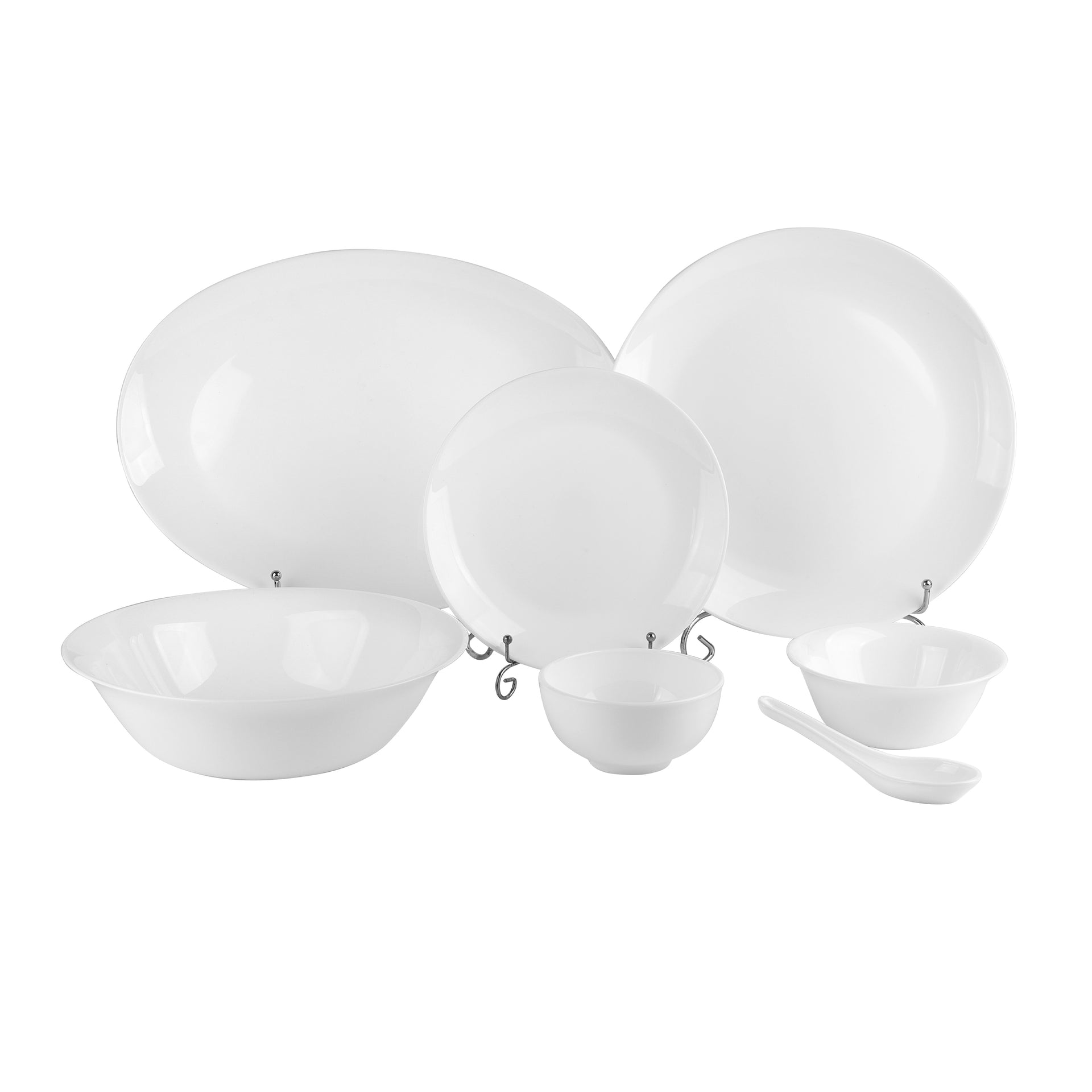 Delcasa 33 Piece Opalware Dinner Set | Includes Oval Plate, Dinner, Flat and Soups Plates, Shallow Bowls and Soup Spoons/ Dishwasher-Safe, Freezer and Microwave Safe/ Chip-Resistant and Food-Grade/ White