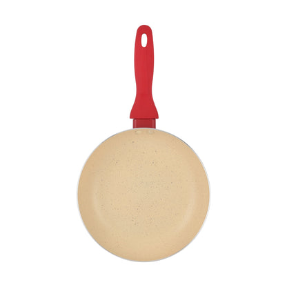 Delcasa 20 cm Non-Stick Frypan- DC3409/ Strong Aluminum Body with Marble Coating and Heat Resistant Bakelite Handle/ Induction Bottom, Compatible with Hot Plate, Halogen, Ceramic and Gas Stovetops/ Perfect for Frying, Sauting, Tempering/ White and Red