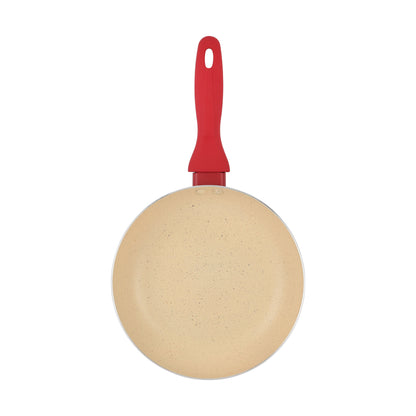 Delcasa 22 cm Non-Stick Frypan- DC3410/ Strong Aluminum Body with Marble Coating and Heat Resistant Bakelite Handle/ Induction Bottom, Compatible with Hot Plate, Halogen, Ceramic and Gas Stovetops/ Perfect for Frying, Sauting, Tempering/ White and Red
