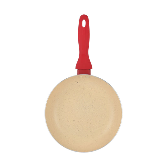 Delcasa 22 cm Non-Stick Frypan- DC3410/ Strong Aluminum Body with Marble Coating and Heat Resistant Bakelite Handle/ Induction Bottom, Compatible with Hot Plate, Halogen, Ceramic and Gas Stovetops/ Perfect for Frying, Sauting, Tempering/ White and Red