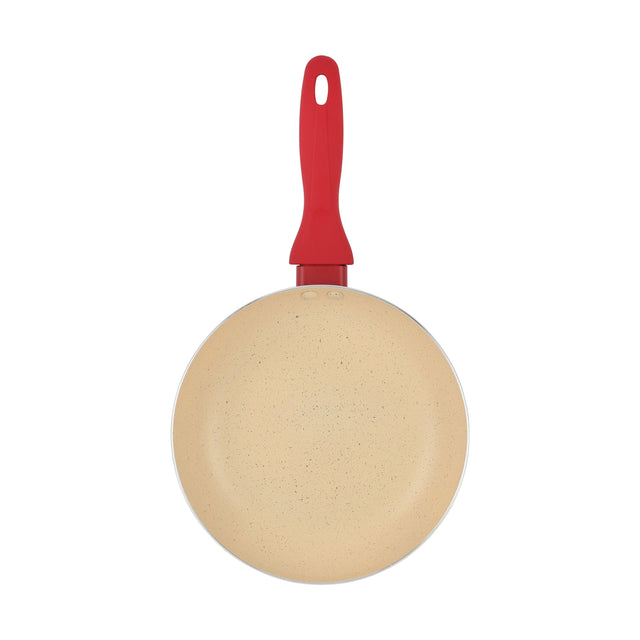 Delcasa 22 cm Non-Stick Frypan- DC3410/ Strong Aluminum Body with Marble Coating and Heat Resistant Bakelite Handle/ Induction Bottom, Compatible with Hot Plate, Halogen, Ceramic and Gas Stovetops/ Perfect for Frying, Sauting, Tempering/ White and Red