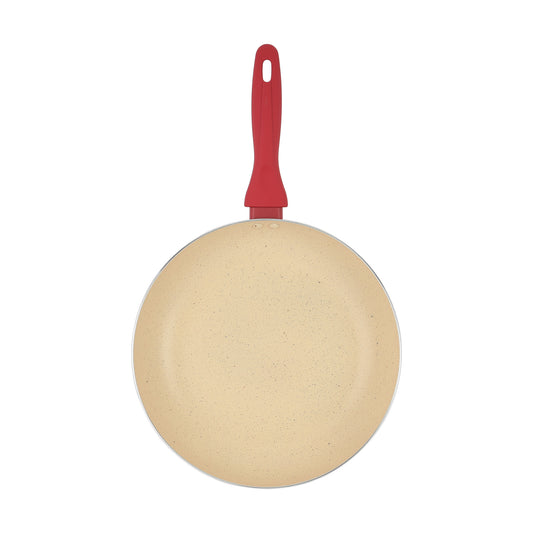 Delcasa 24 cm Non-Stick Frypan- DC3411/ Strong Aluminum Body with Marble Coating and Heat Resistant Bakelite Handle/ Induction Bottom, Compatible with Hot Plate, Halogen, Ceramic and Gas Stovetops/ Perfect for Frying, Sauting, Tempering/ White and Red