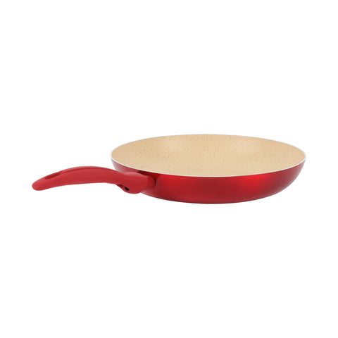 Delcasa 24 cm Non-Stick Frypan- DC3411/ Strong Aluminum Body with Marble Coating and Heat Resistant Bakelite Handle/ Induction Bottom, Compatible with Hot Plate, Halogen, Ceramic and Gas Stovetops/ Perfect for Frying, Sauting, Tempering/ White and Red