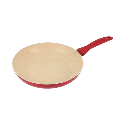 Delcasa 26 cm Non-Stick Frypan- DC3412/ Strong Aluminum Body with Marble Coating and Heat Resistant Bakelite Handle/ Induction Bottom, Compatible with Hot Plate, Halogen, Ceramic and Gas Stovetops/ Perfect for Frying, Sauting, Tempering/ White and Red