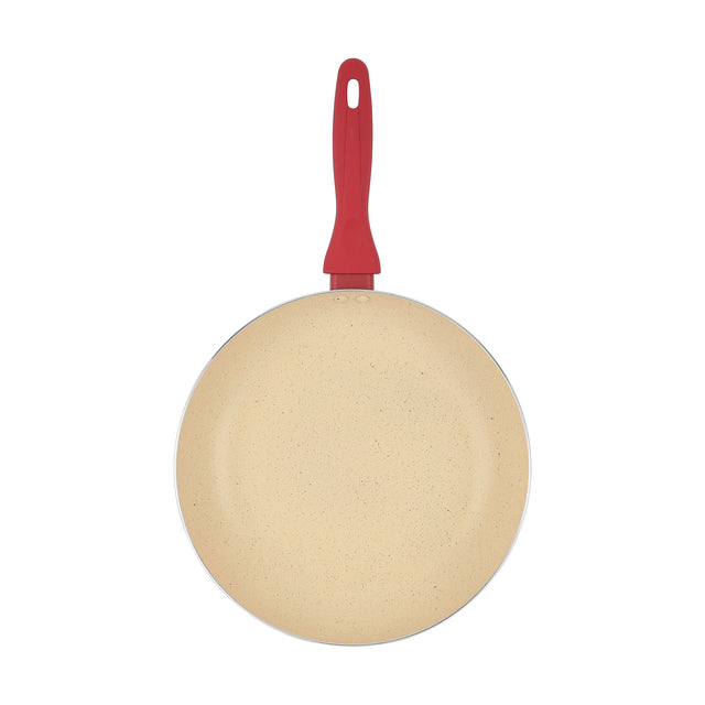 Delcasa 26 cm Non-Stick Frypan- DC3412/ Strong Aluminum Body with Marble Coating and Heat Resistant Bakelite Handle/ Induction Bottom, Compatible with Hot Plate, Halogen, Ceramic and Gas Stovetops/ Perfect for Frying, Sauting, Tempering/ White and Red