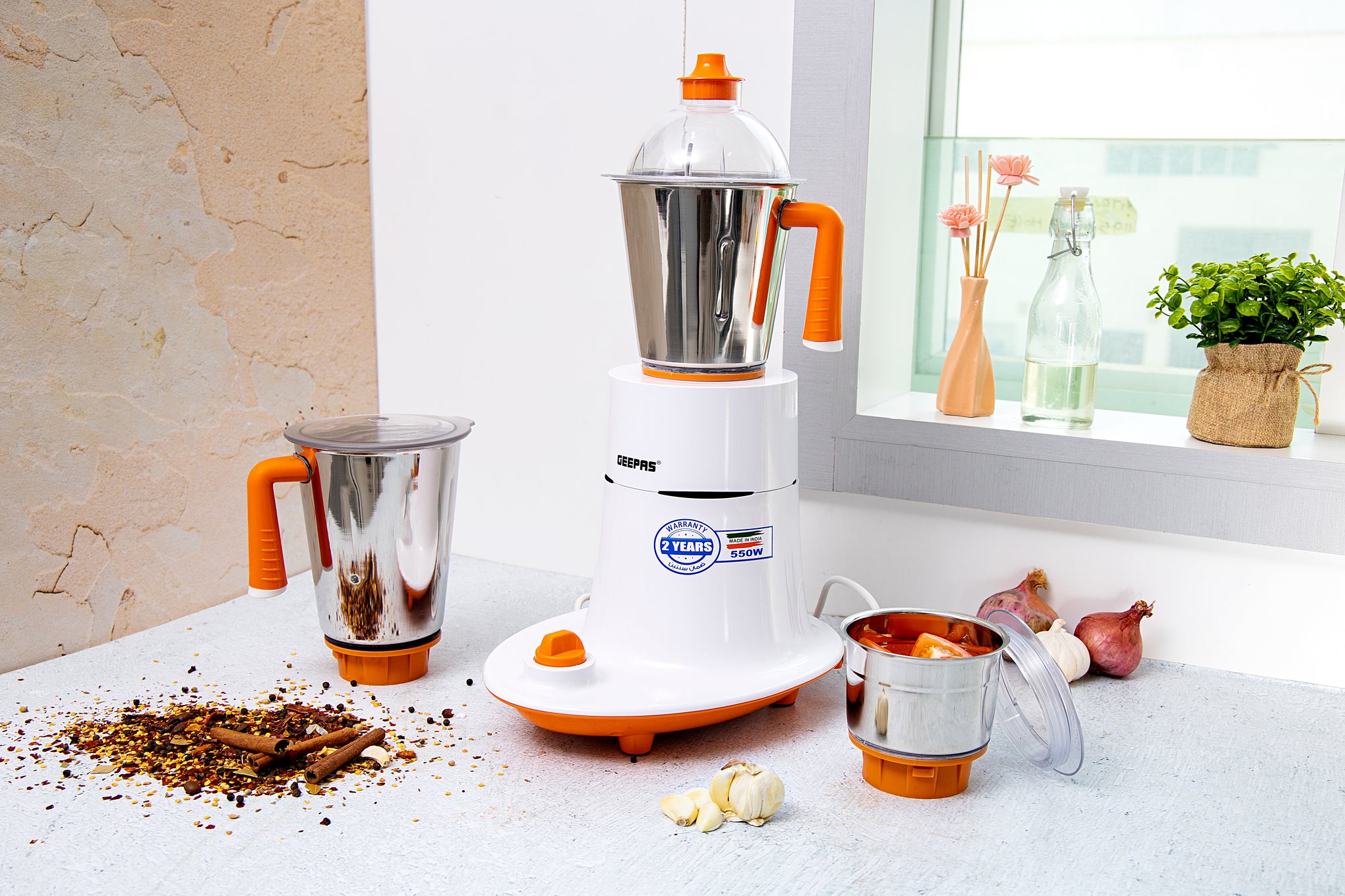 3-In-1 Electric Mixer Grinder With Stainless  Steel Jars 1.2 L 550 W GSB5080 White/Blue/Silver