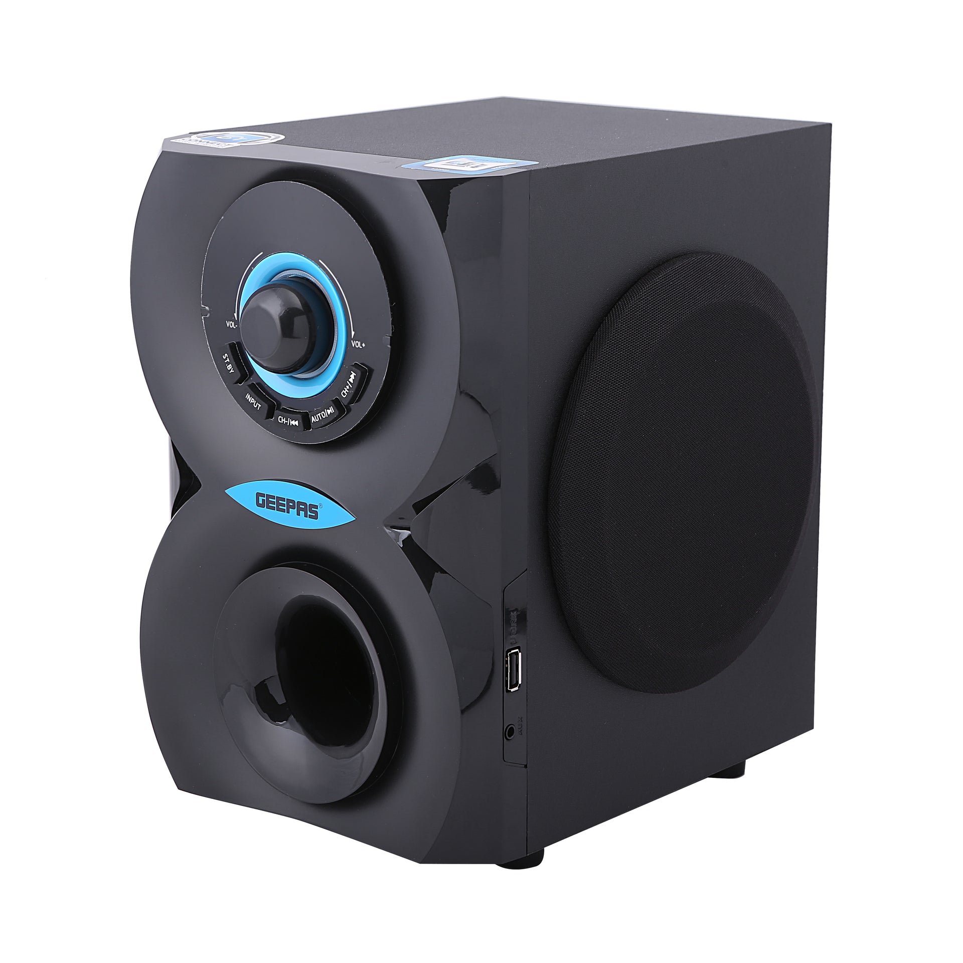 Geepas GMS8585 2.1 Ch Multimedia System Portable 20000W PMPO, Dual Woofer| USB, Bluetooth |Ideal for Pc, Play Station, Tv, Smartphone, Tablet, & More