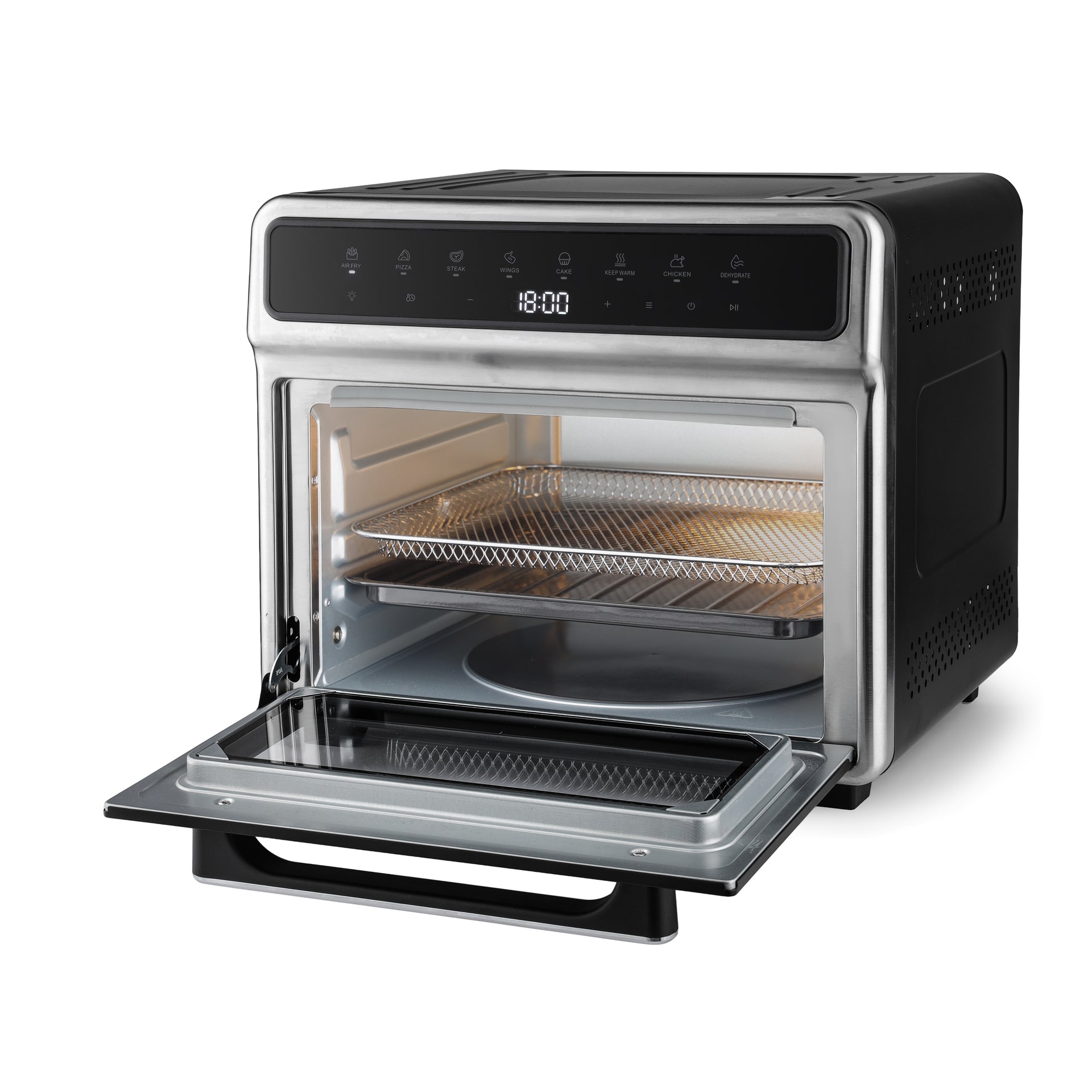 25L Digital Air Fryer Oven - 8-in-1 Multi-function (Roast, Bake, Grill) with Vortex Technology, 8 Presets, Glass Door, Tray & Mesh Basket - Black/Silver 25 L 1800 W GAF037549 Black/Silver
