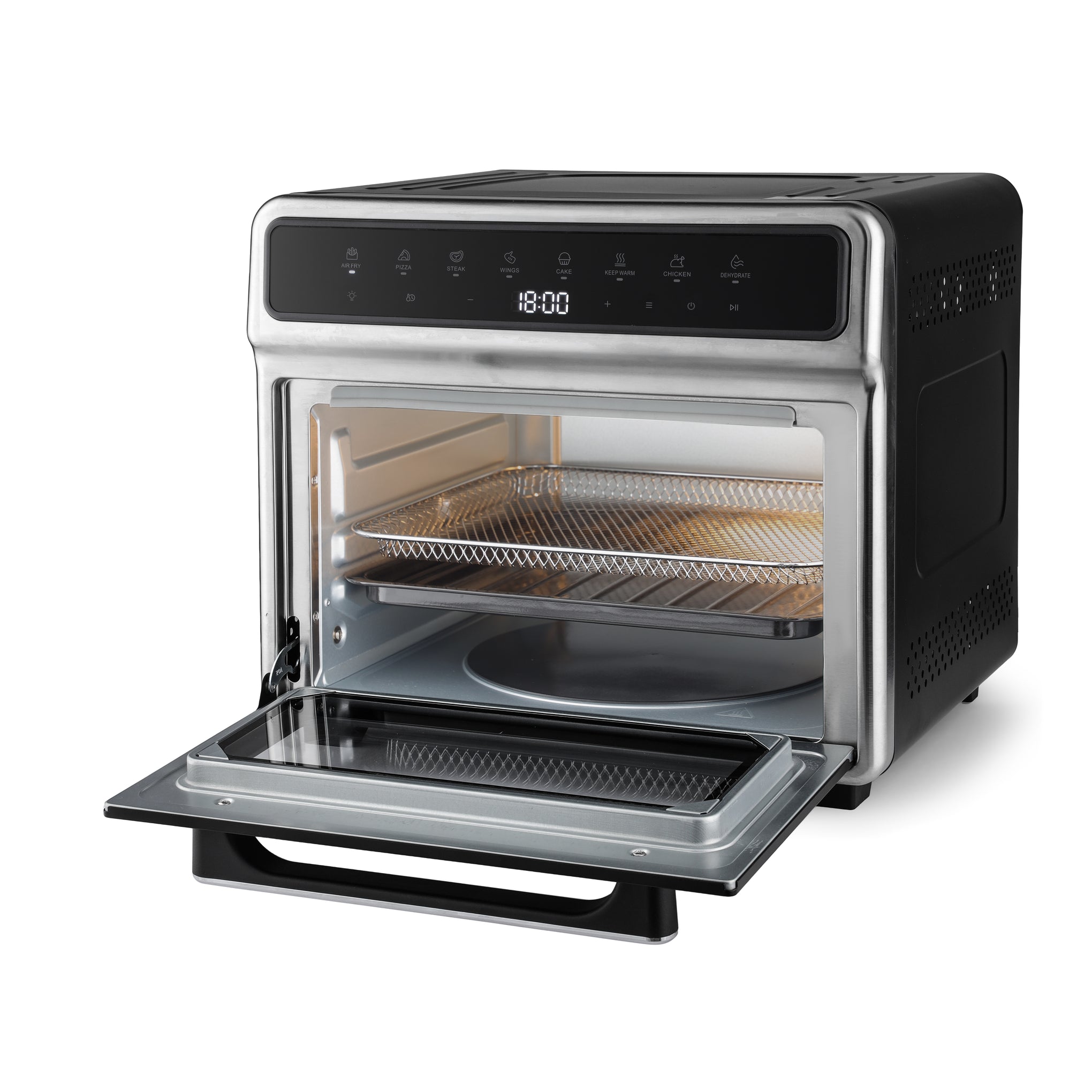 25L Digital Air Fryer Oven - 8-in-1 Multi-function (Roast, Bake, Grill) with Vortex Technology, 8 Presets, Glass Door, Tray & Mesh Basket - Black/Silver 25 L 1800 W GAF037549 Black/Silver