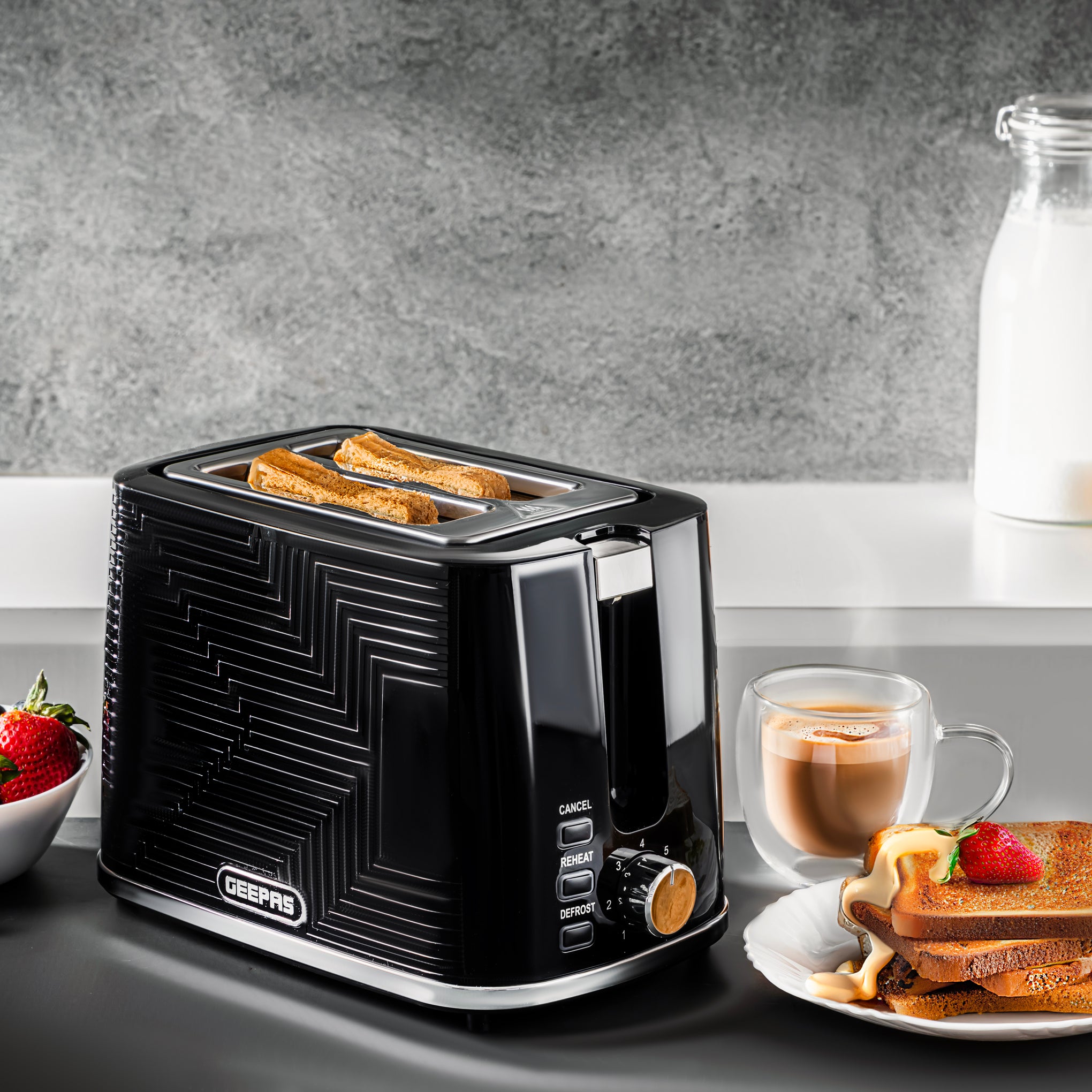 2 Slice Bread Toaster With Re-Heat, Defrost, Stop Button, Adjustable Browning Control 7 Settings, Removable Crumb Collector Tray, Automatic Cut-Off, 900 Watt Power, Movable Steel Net 900 W GBT36554UK-BK Black