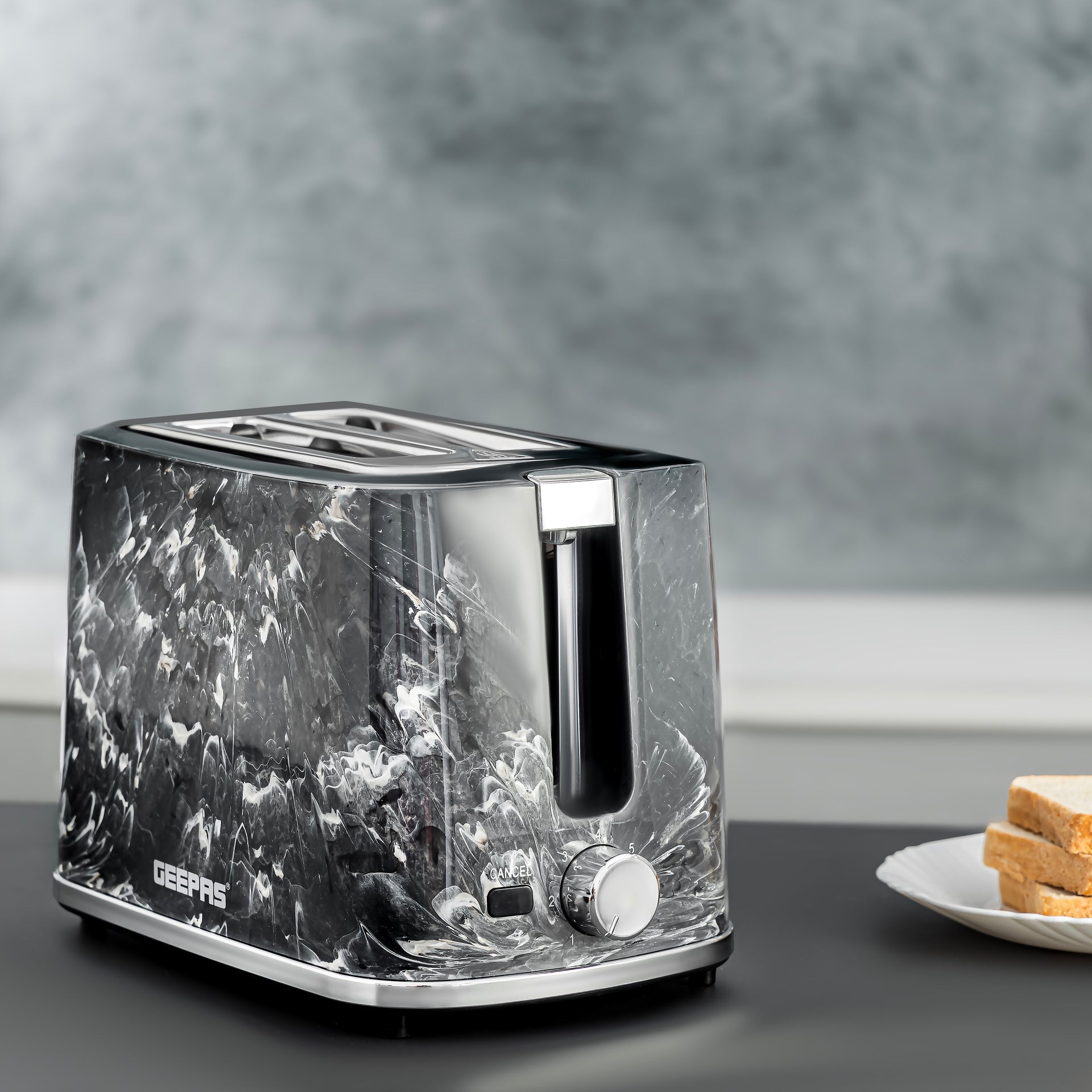 2 Slice Bread Toaster With Cancel Button, Adjustable Browning Control 7 Settings, Removable Crumb Collector Tray, Automatic Cut-Off, 900 Watt Power, Movable Steel Net, Middle Setting Automatically 900 W GBT36555UK-BK Black