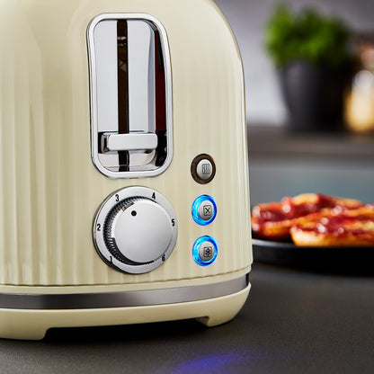 Geepas Fluted Bread Toaster- 2 Slice Slot| 6 Adjustable Browning Control and Removable Crumb Tray| Defrost and Reheat Button| 2 Years Warranty, GBT36558UK-CR, Cream 850 W GBT36558UK-CR Cream