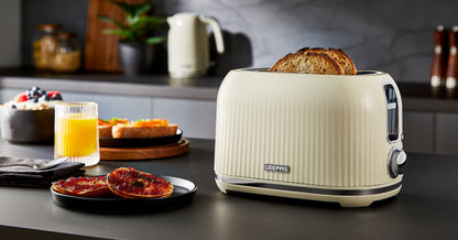 Geepas Fluted Bread Toaster- 2 Slice Slot| 6 Adjustable Browning Control and Removable Crumb Tray| Defrost and Reheat Button| 2 Years Warranty, GBT36558UK-CR, Cream 850 W GBT36558UK-CR Cream