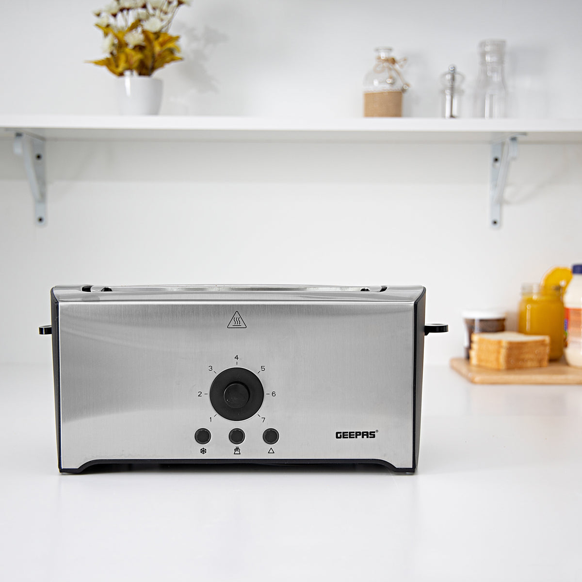 Geepas GBT6153 4 Slice Toaster Stainless Steel - Bread Toaster High Lift Function Reheat/Cancel/Defrost Function & Removable Crumb Tray Lift & Lock Function, Wide 4 Slots | 2 Year Warranty