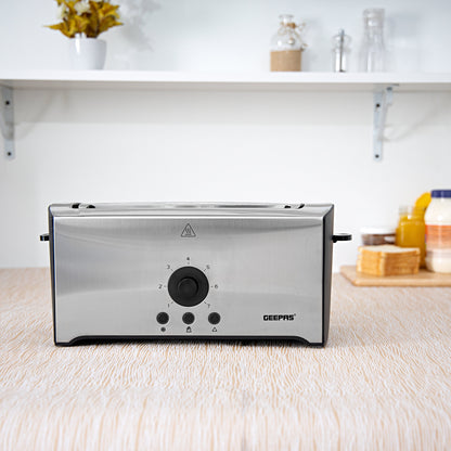 Geepas GBT6153 4 Slice Toaster Stainless Steel - Bread Toaster High Lift Function Reheat/Cancel/Defrost Function & Removable Crumb Tray Lift & Lock Function, Wide 4 Slots | 2 Year Warranty