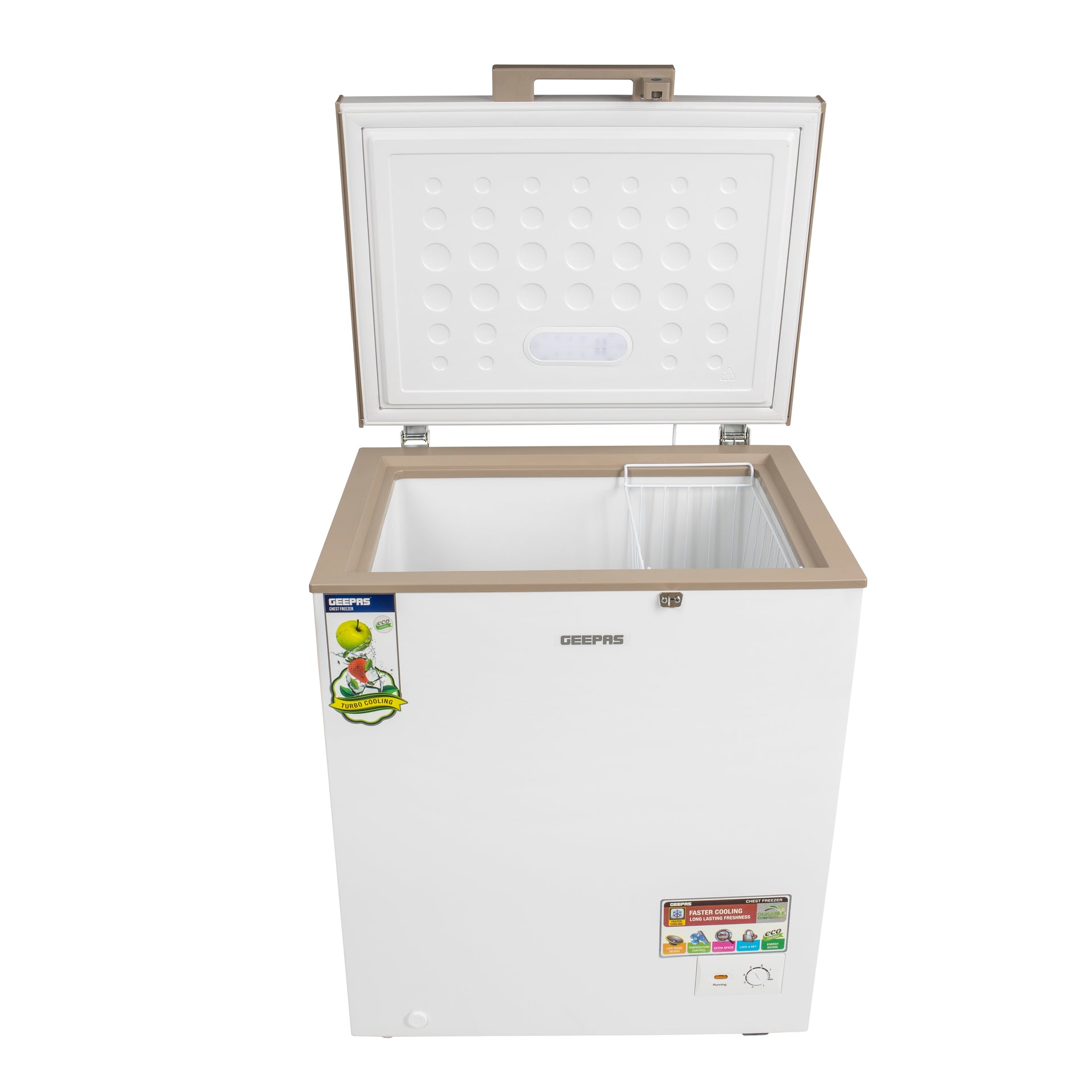 Chest Freezer With Adjustable Thermostat/Portable Food Basket/Compact Refrigerator With LED Light, Lock & Key 145 L 115 W GCF1709WSH White
