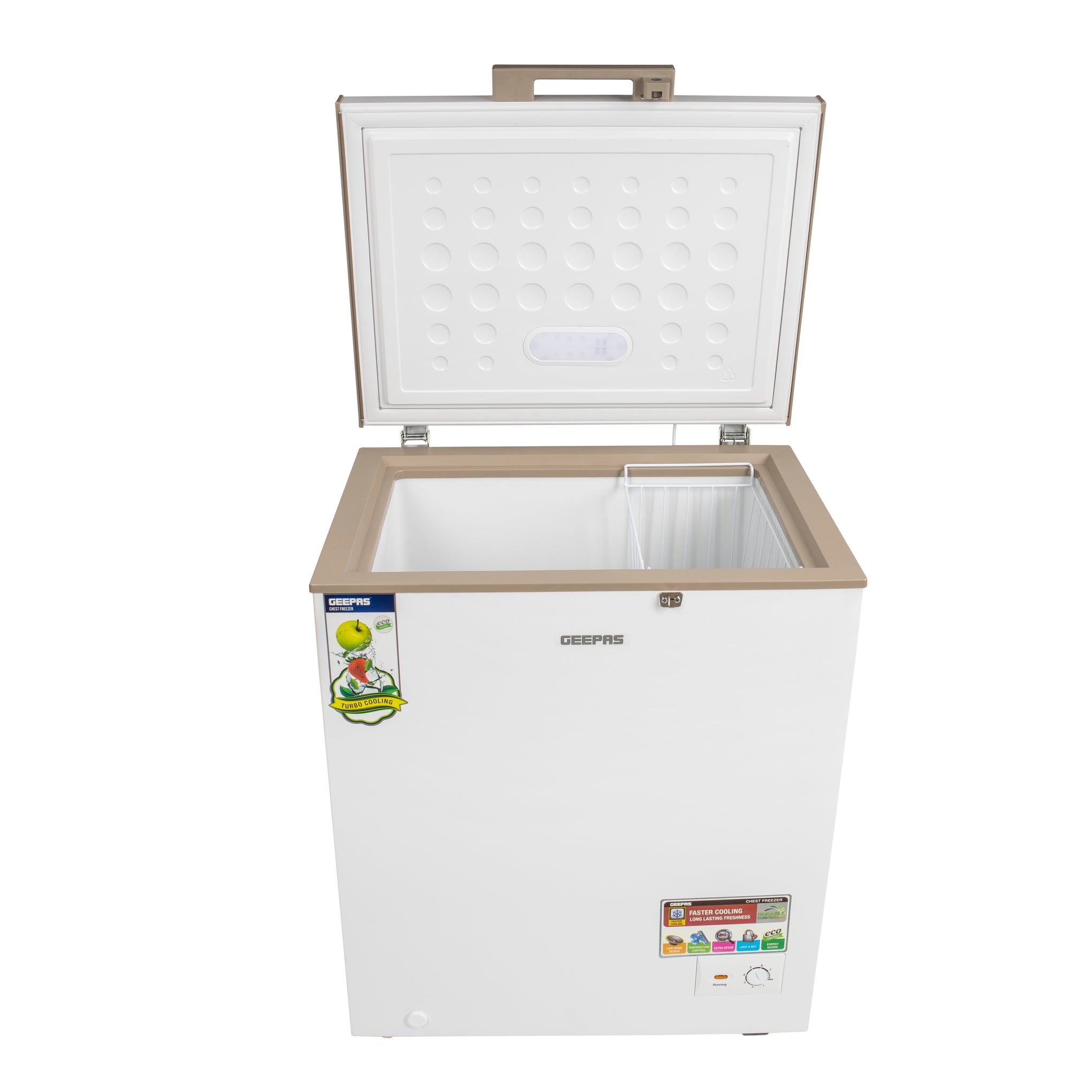 Chest Freezer With Adjustable Thermostat/Portable Food Basket/Compact Refrigerator With LED Light, Lock & Key 145 L 115 W GCF1709WSH White