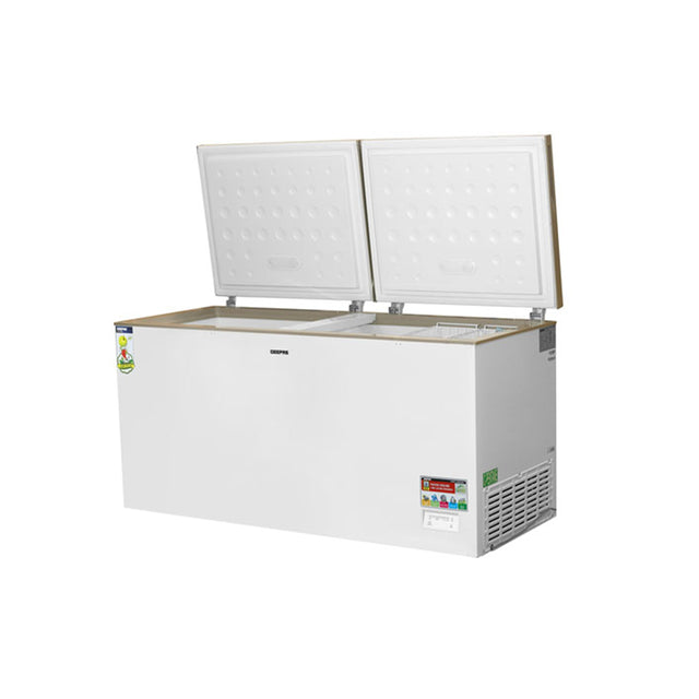 Double Door Chest Freezer with 508L (17.90 cu ft) Storage Capacity, Faster Cooling System, and Gold Frame 240 W GCF5516WAH White