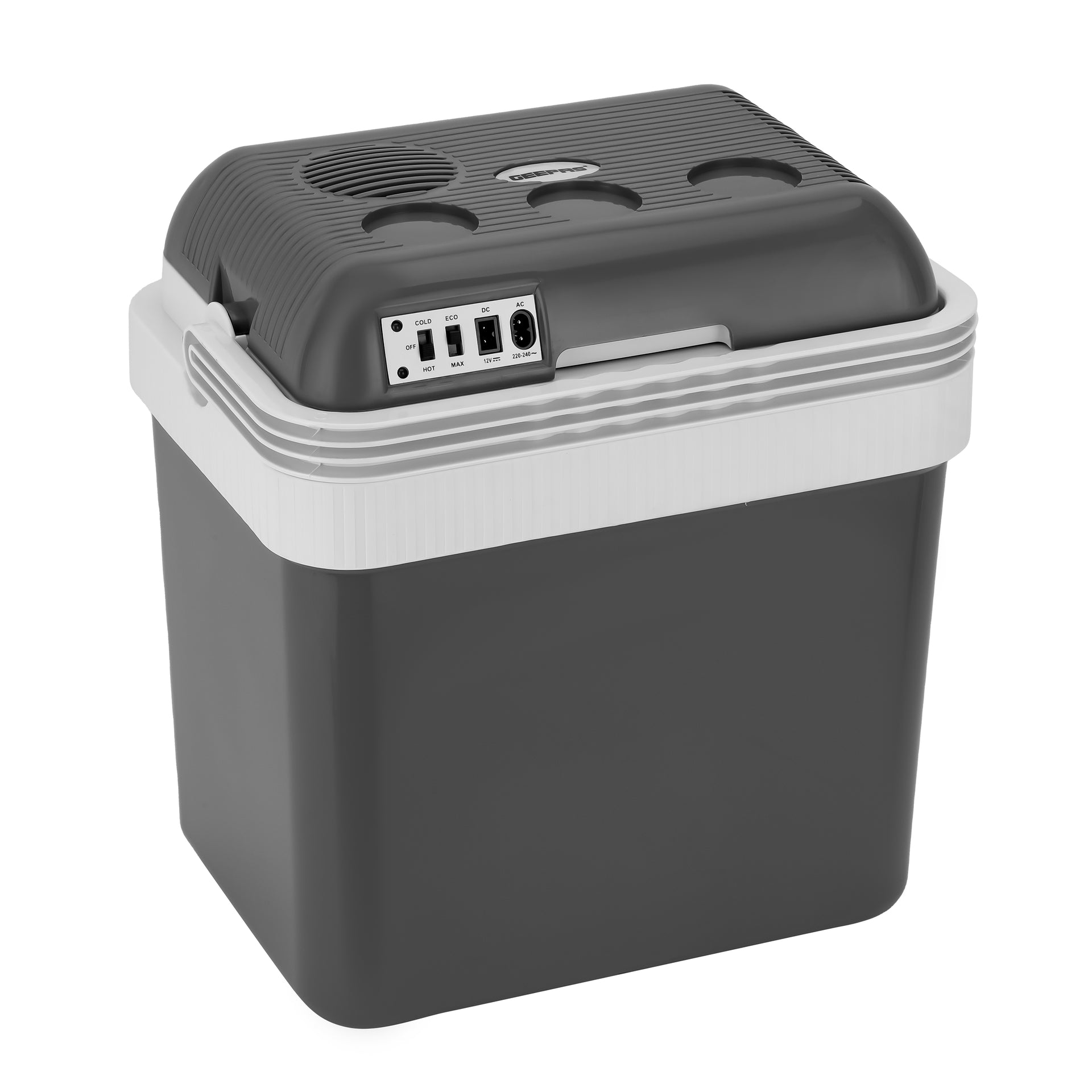 Hot & Cold Car Fridge with AC/DC Working Mode, Suitable for Car and Home Use, Easy to Carry Portable Refrigerator with Durable PP Material Construction GCF63062 Grey & white