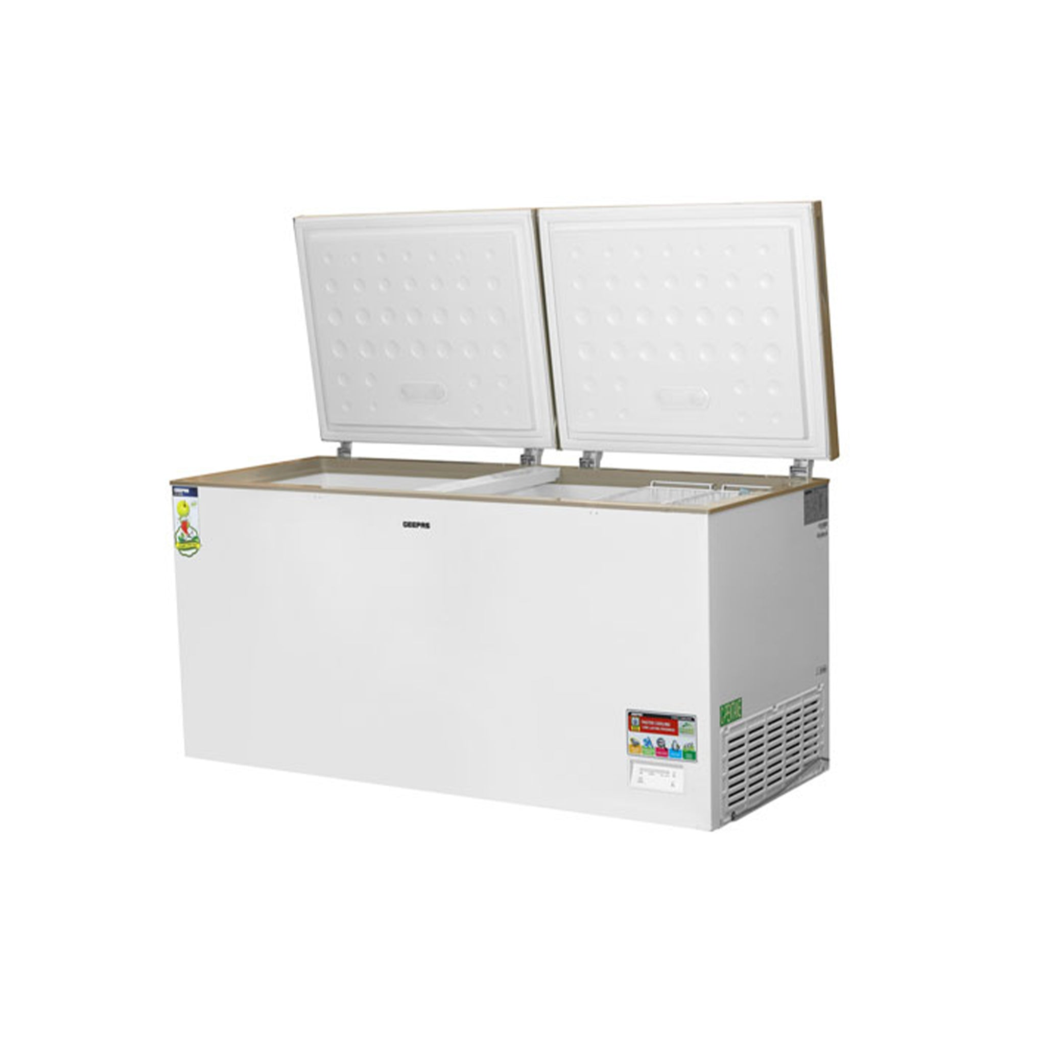 Double Door Chest Freezer, 708L (25.0 Cubic Feet) Storage, Faster Cooling, Gold Frame, White Interior, Hidden Compressor 240 W GCF7816WAH White/Golden