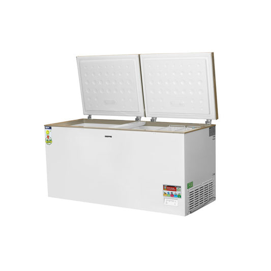 Double Door Chest Freezer, 708L (25.0 Cubic Feet) Storage, Faster Cooling, Gold Frame, White Interior, Hidden Compressor 240 W GCF7816WAH White/Golden