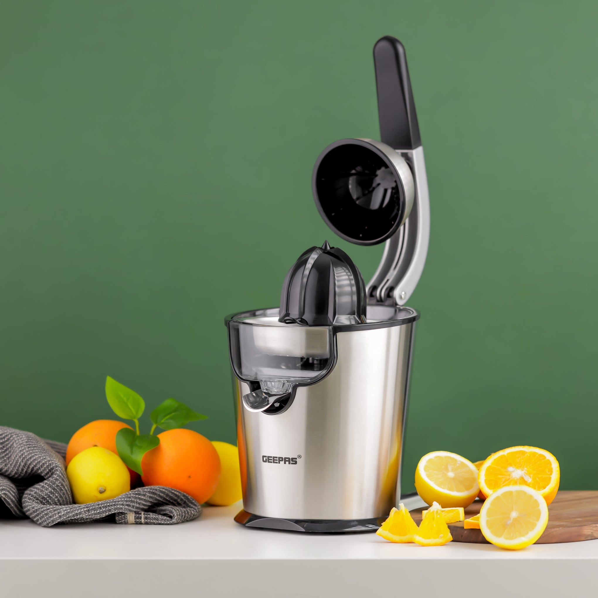 Stainless Steel Citrus Juicer With Aluminium Die-Casting Handle Detachable Caps And Cones 0 L 300 W GCJ46018 Metallic Silver