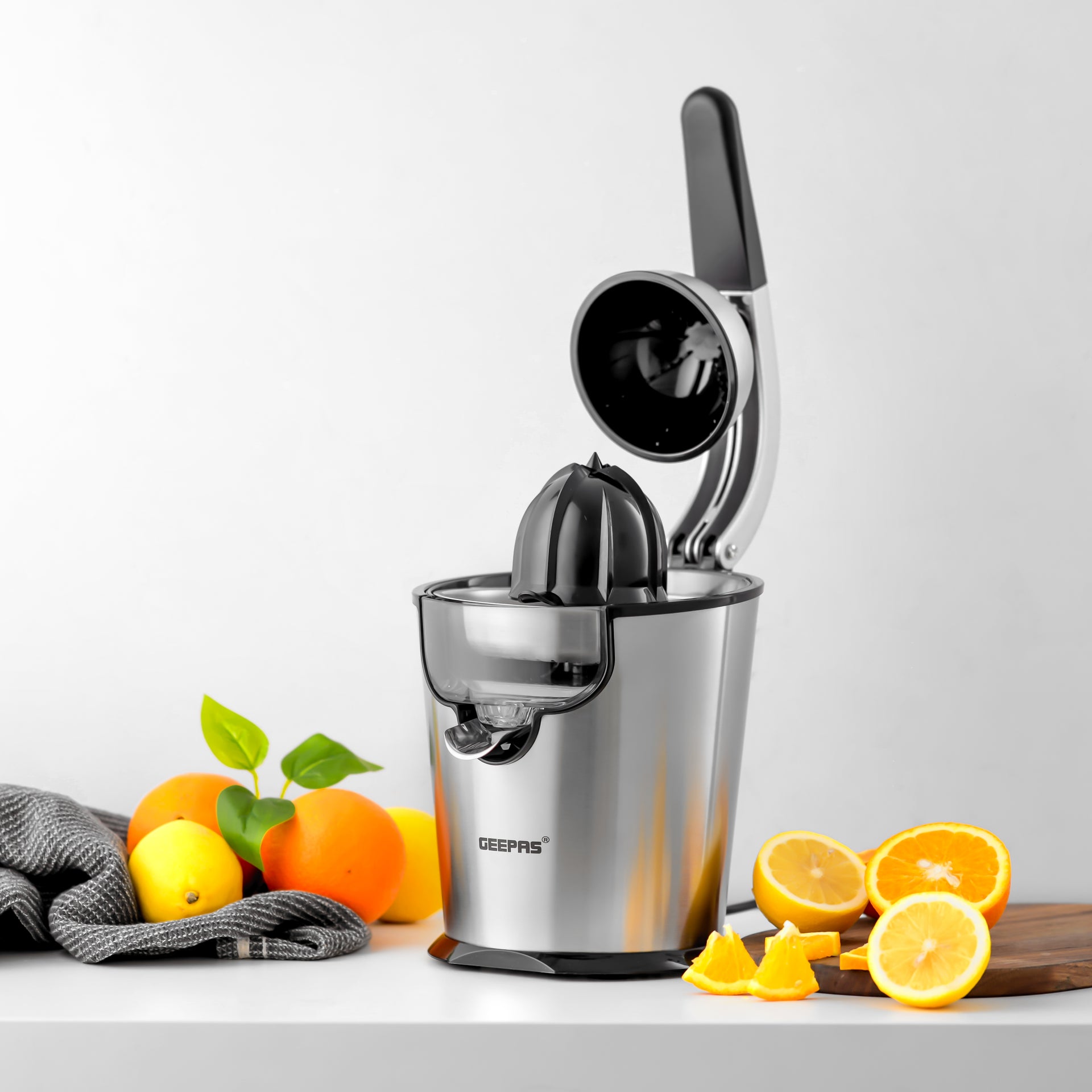 Stainless Steel Citrus Juicer With Aluminium Die-Casting Handle Detachable Caps And Cones 0 L 300 W GCJ46018 Metallic Silver