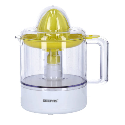 1 L Citrus Juicer 25 W| Set includes 2  Cones, Jar and a Transparent Lid| Automatic Juicer for making Orange Juice, Lemon, and so on| Plastic Body with Non-Slip Feet| 2 Years Warranty 1 L 25 W GCJ9900N Yellow/White