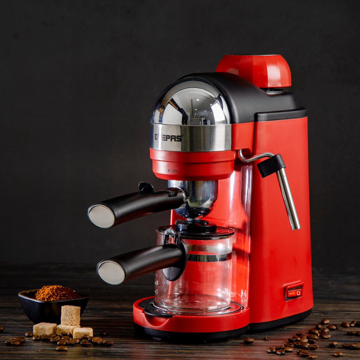Espresso Coffee Maker with Stainless Steel Filter, Aluminum Die-Casting Filter Holder, 5 Bar High Pressure Pump, and On/Off Light Indicator 0.24 L GCM41513 Red