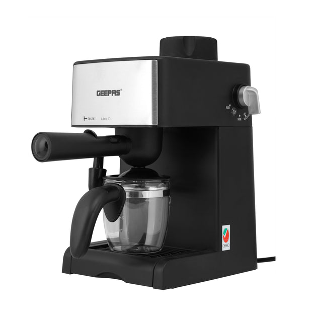 2-in-1 Espresso & Cappuccino Maker with Milk Frother (240ml) – Automatic Pressure Release, Dual Stainless Steel Filter & Professional Holder – Die-Cast Aluminum Boiler – 2-Year Warranty 240 L GCM6109 Black