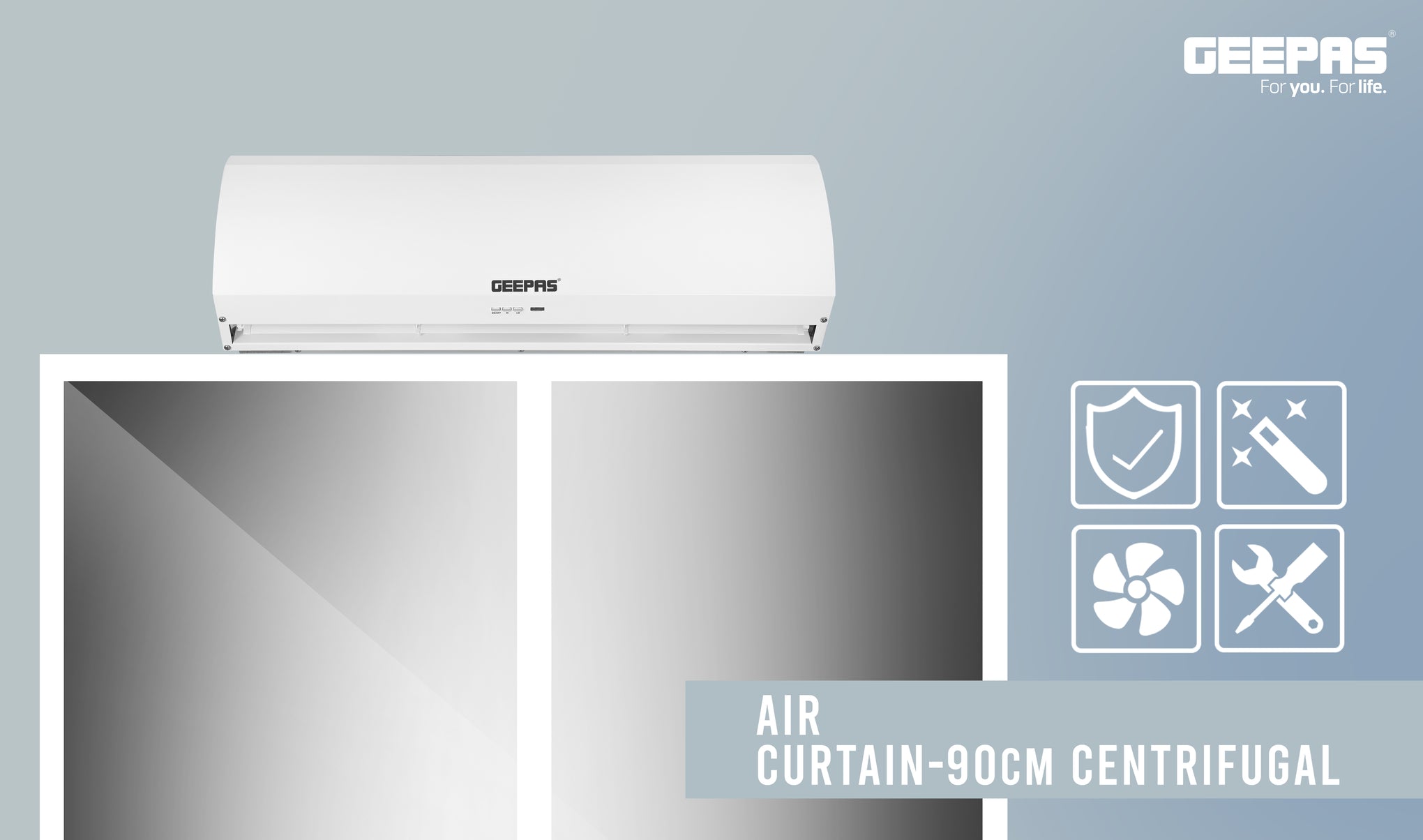 Automatic Commercial Indoor Air Curtain With Two Speed up to 21m/s | Spray Coating | Rust Proof | Remote Control | Low Maintenance 300 W GCT9025CTM White