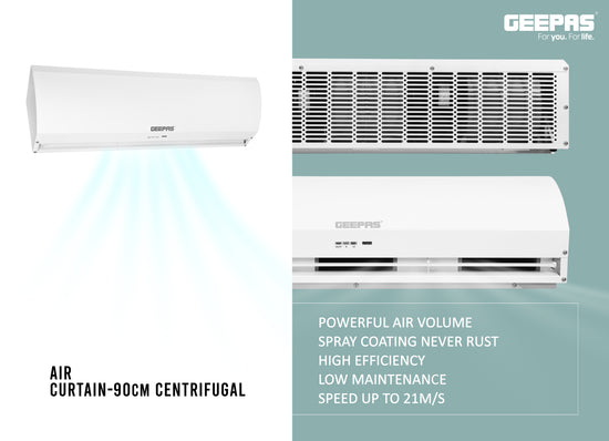 Automatic Commercial Indoor Air Curtain With Two Speed up to 21m/s | Spray Coating | Rust Proof | Remote Control | Low Maintenance 300 W GCT9025CTM White
