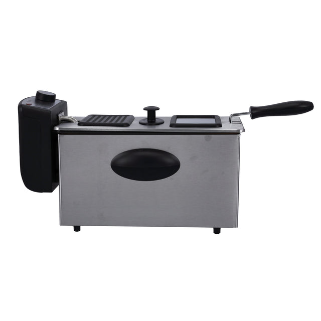 3L Deep Fryer GDF36015N – 2000W Adjustable Thermostat, Stainless Steel Housing, Removable Enamel Pot, Frying Basket with Handle, Silver/Black
