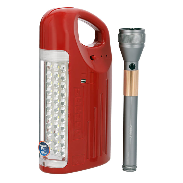 2 in 1 Rechargeable LED Emergency Lantern & Flashlight Red/Black 2.25kg