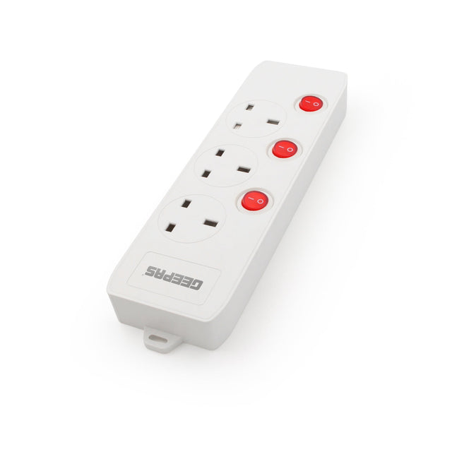 Geepas 3-way Extension Socket with Individual Switches Fire Proof Protection/ 3-meter Cord, Ideal for Home, Office 3meter