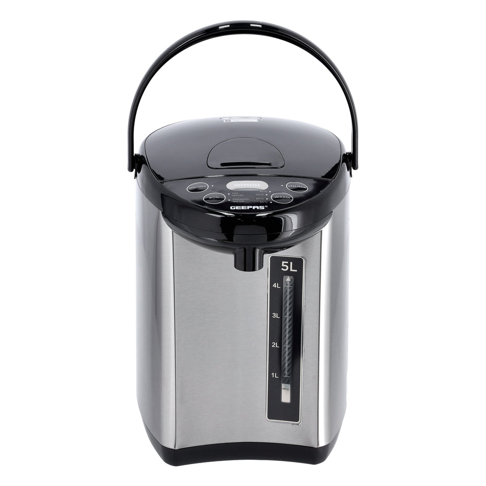 Geepas Electric Air Pot Flask, 5L Stainless Steel Kettle, GEV5132 | Boil Dry Protection Kettle with 2 Taps | 4 Keep Warm Function | Auto Chlorine Purify and Safety Dispense Lock | Auto Power Off