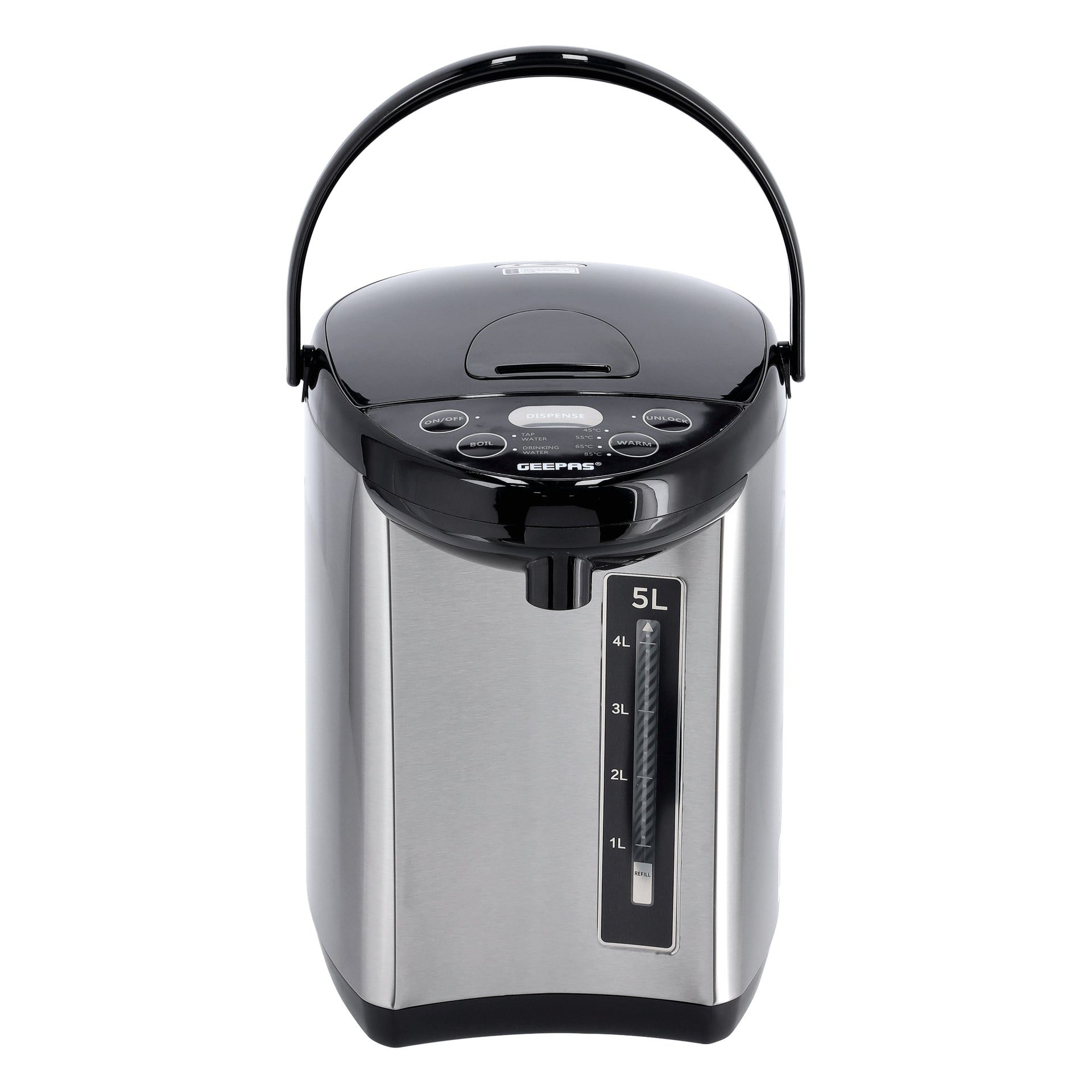 Geepas Electric Air Pot Flask, 5L Stainless Steel Kettle, GEV5132 | Boil Dry Protection Kettle with 2 Taps | 4 Keep Warm Function | Auto Chlorine Purify and Safety Dispense Lock | Auto Power Off