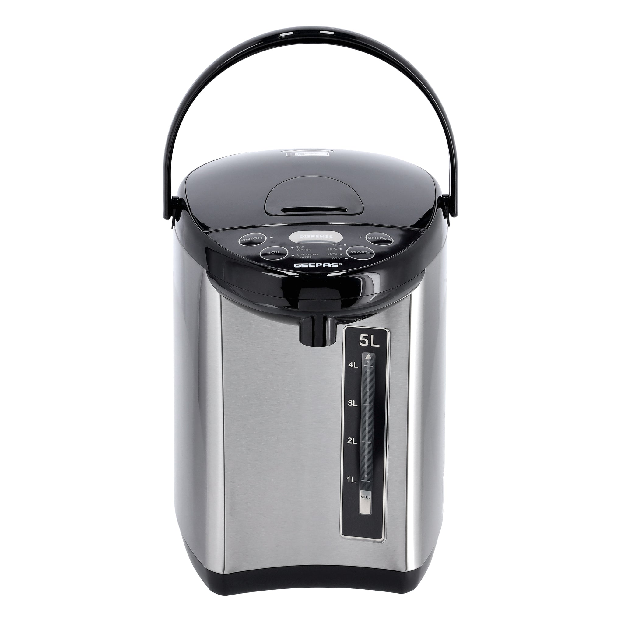 Geepas Electric Air Pot Flask, 5L Stainless Steel Kettle, GEV5132 | Boil Dry Protection Kettle with 2 Taps | 4 Keep Warm Function | Auto Chlorine Purify and Safety Dispense Lock | Auto Power Off