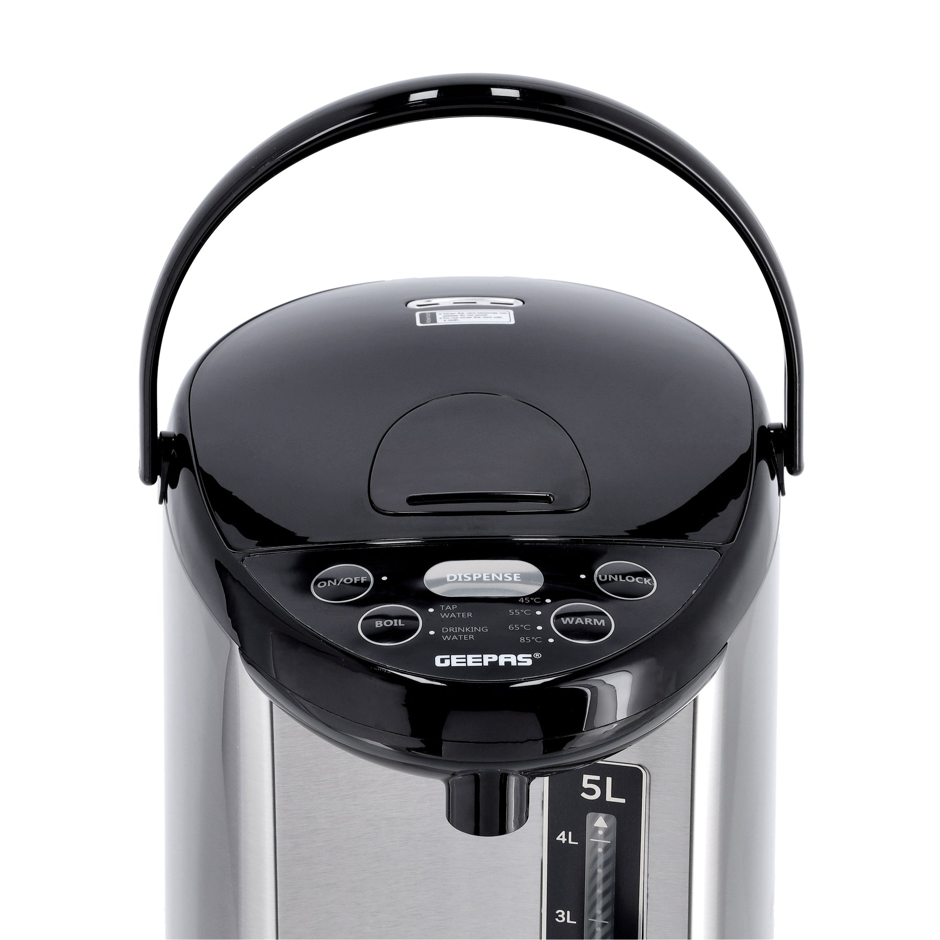 Geepas Electric Air Pot Flask, 5L Stainless Steel Kettle, GEV5132 | Boil Dry Protection Kettle with 2 Taps | 4 Keep Warm Function | Auto Chlorine Purify and Safety Dispense Lock | Auto Power Off