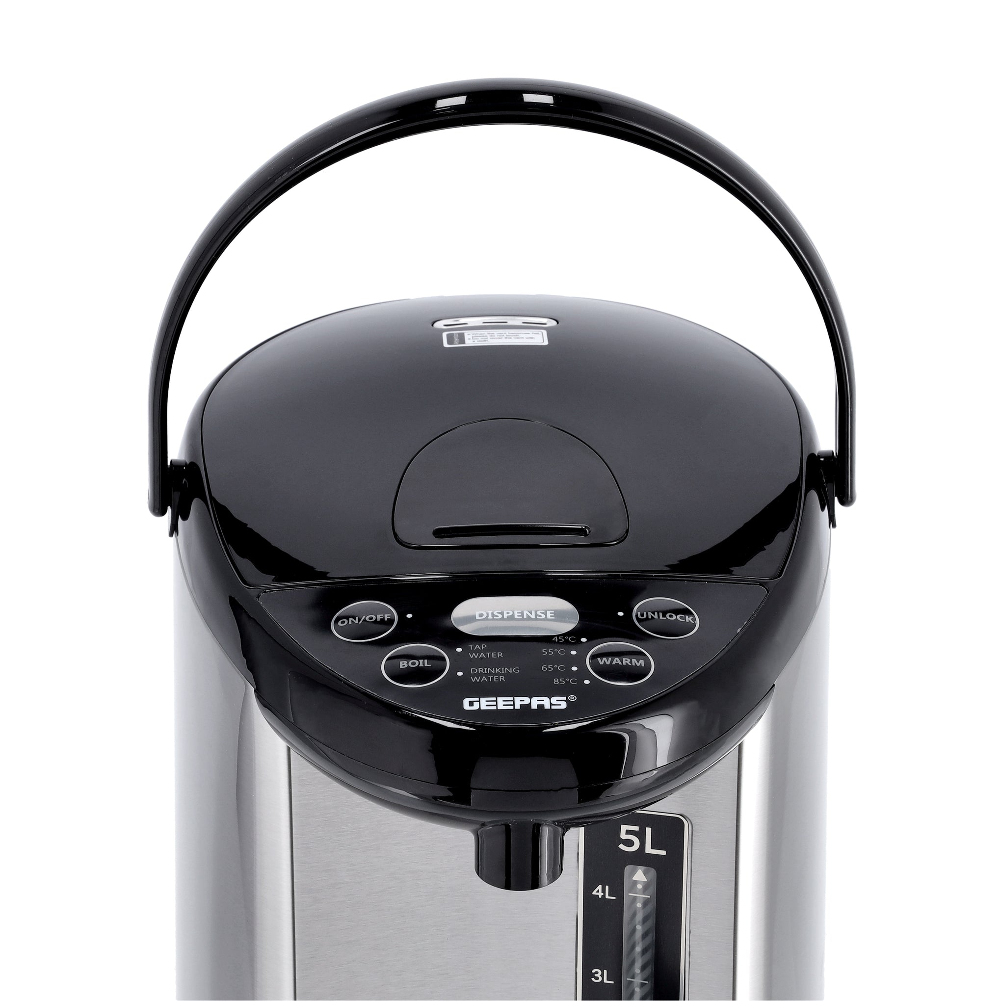 Geepas Electric Air Pot Flask, 5L Stainless Steel Kettle, GEV5132 | Boil Dry Protection Kettle with 2 Taps | 4 Keep Warm Function | Auto Chlorine Purify and Safety Dispense Lock | Auto Power Off