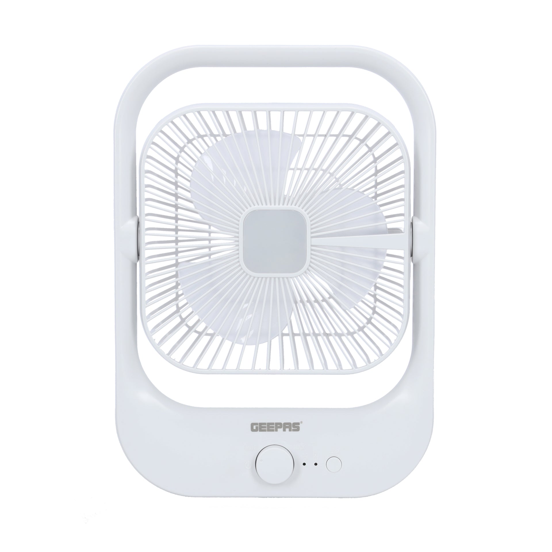 8" Rechargeable Fan with LED Light - Over-Charge Protection, 8 Hours Working, Step-Less Speed Control, Rechargeable Lithium Battery, Full-Charge Indicator GF21162 White