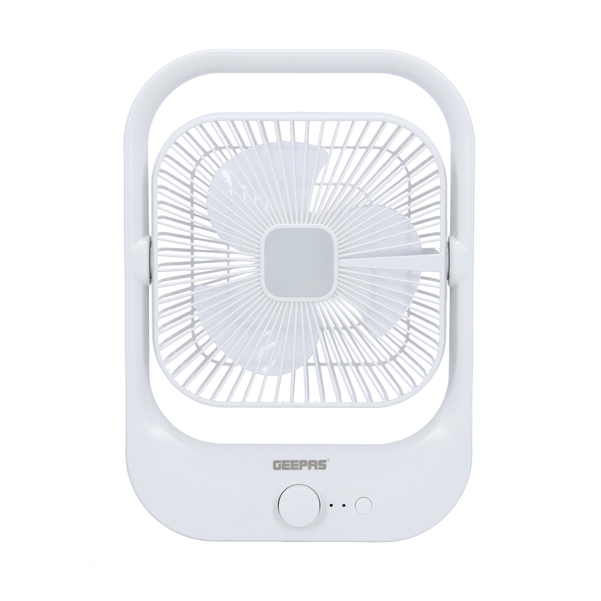 8" Rechargeable Fan with LED Light - Over-Charge Protection, 8 Hours Working, Step-Less Speed Control, Rechargeable Lithium Battery, Full-Charge Indicator GF21162 White