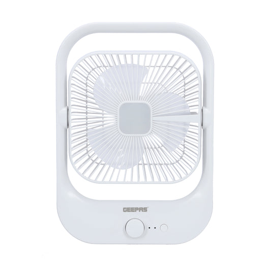 8" Rechargeable Fan with LED Light - Over-Charge Protection, 8 Hours Working, Step-Less Speed Control, Rechargeable Lithium Battery, Full-Charge Indicator GF21162 White