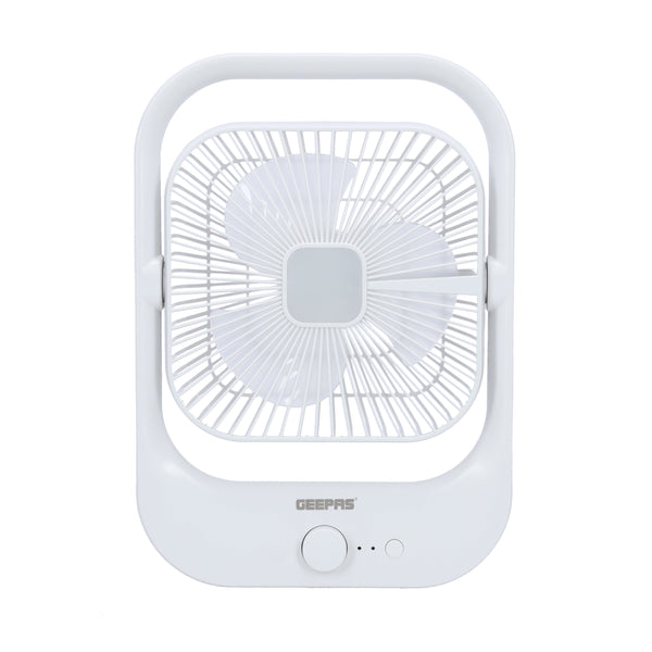 8" Rechargeable Fan with LED Light - Over-Charge Protection, 8 Hours Working, Step-Less Speed Control, Rechargeable Lithium Battery, Full-Charge Indicator GF21162 White