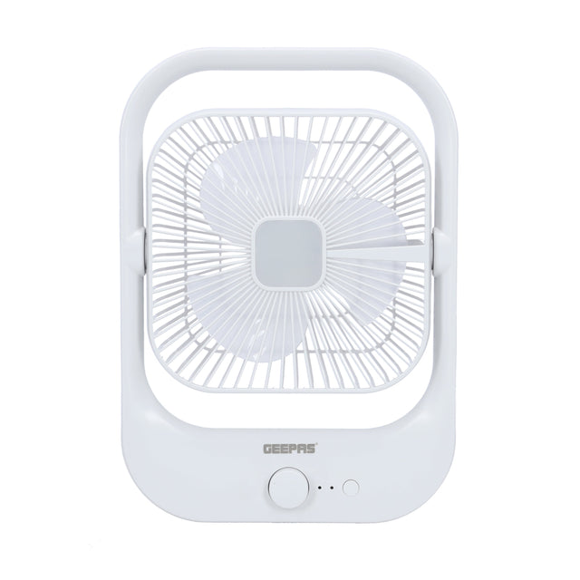 8" Rechargeable Fan with LED Light - Over-Charge Protection, 8 Hours Working, Step-Less Speed Control, Rechargeable Lithium Battery, Full-Charge Indicator GF21162 White